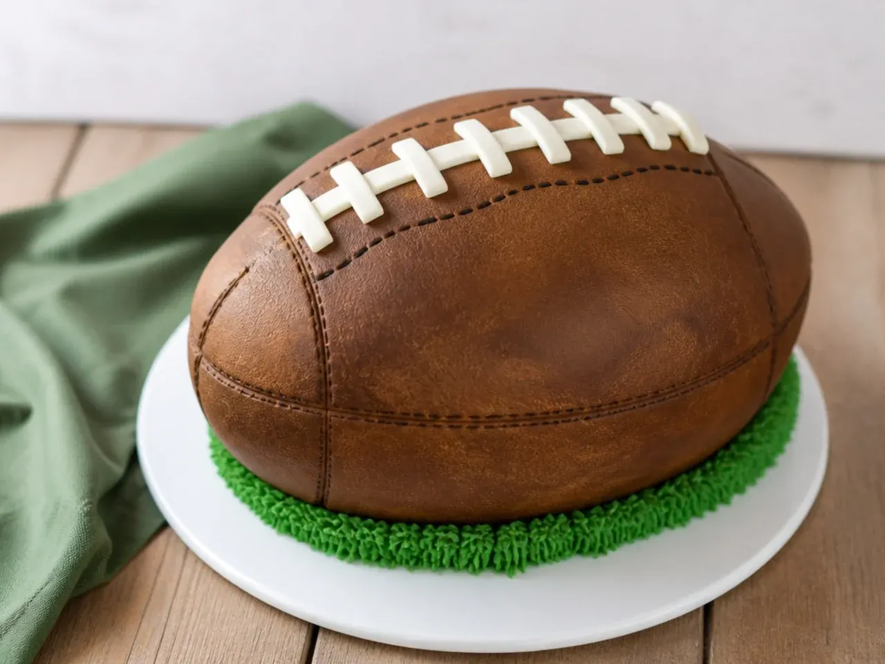 Vintage retro leather football cake for boys with stitched brown panels