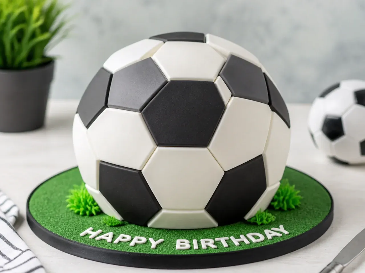 Modern geometric faceted football cake for boys with low-poly panels