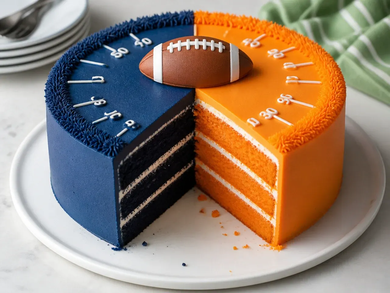 Half and half rivalry football cake idea split between two team colours