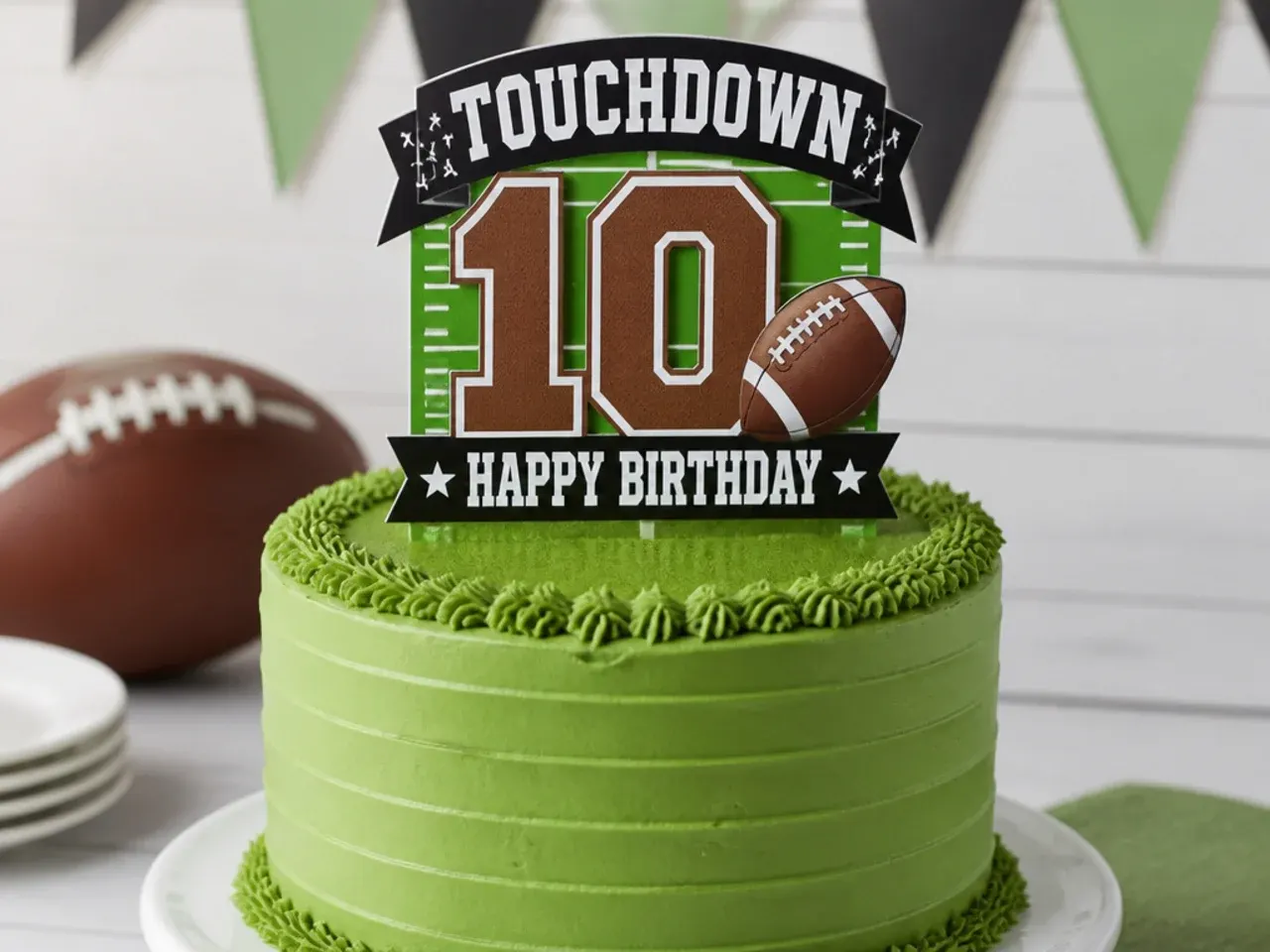 Bold football cake topper displaying a birthday number for a sports party