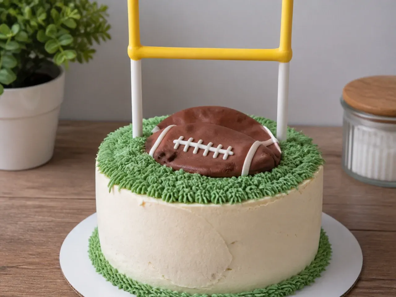 Common football cake topper mistakes to avoid, including a slumped fondant football