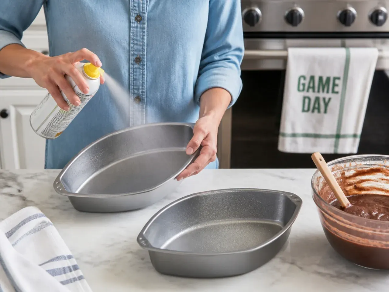 football cake vs store bought — step 1: prep pans and oven
