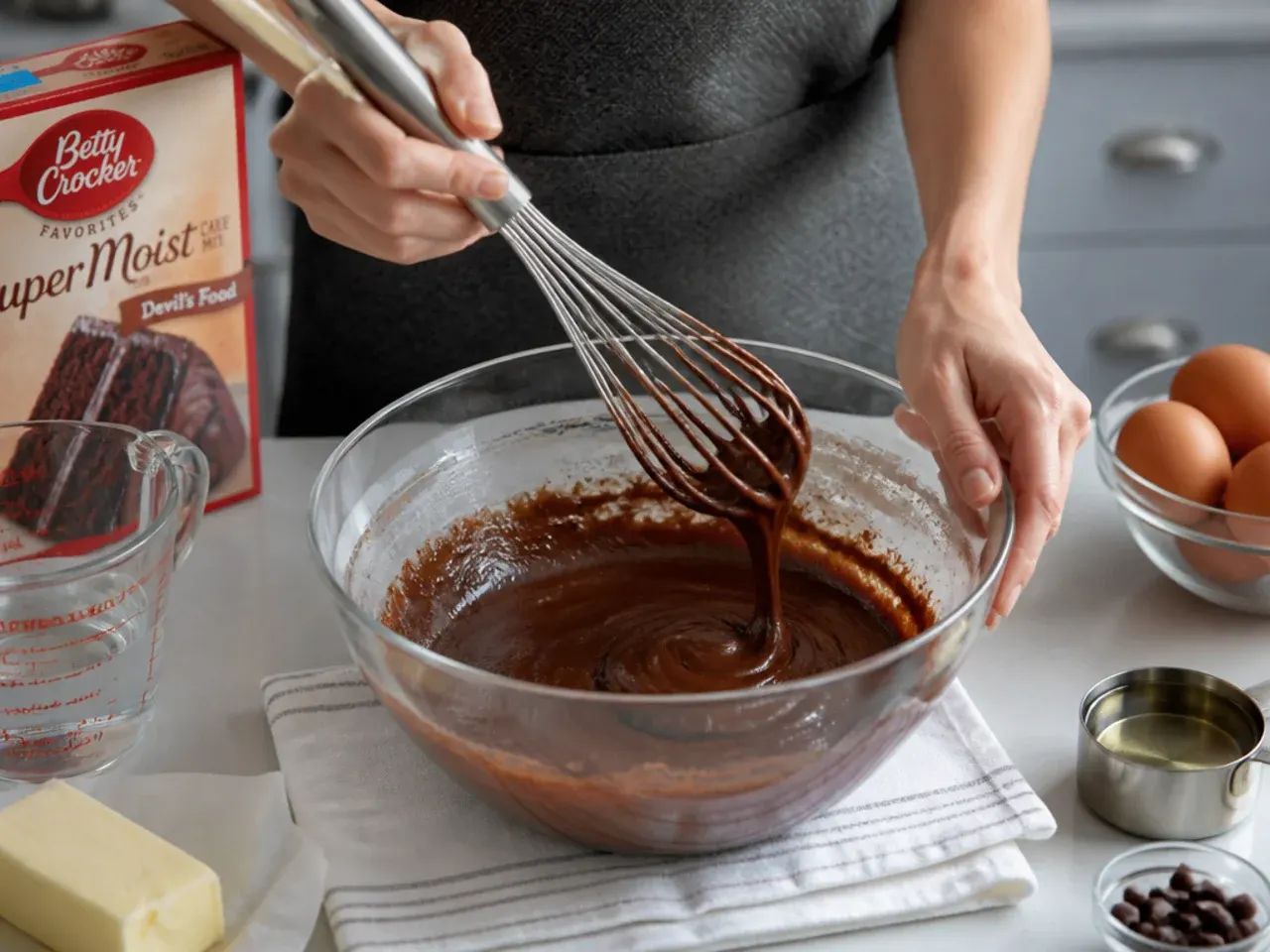 football cake vs store bought — step 2: mix the batter
