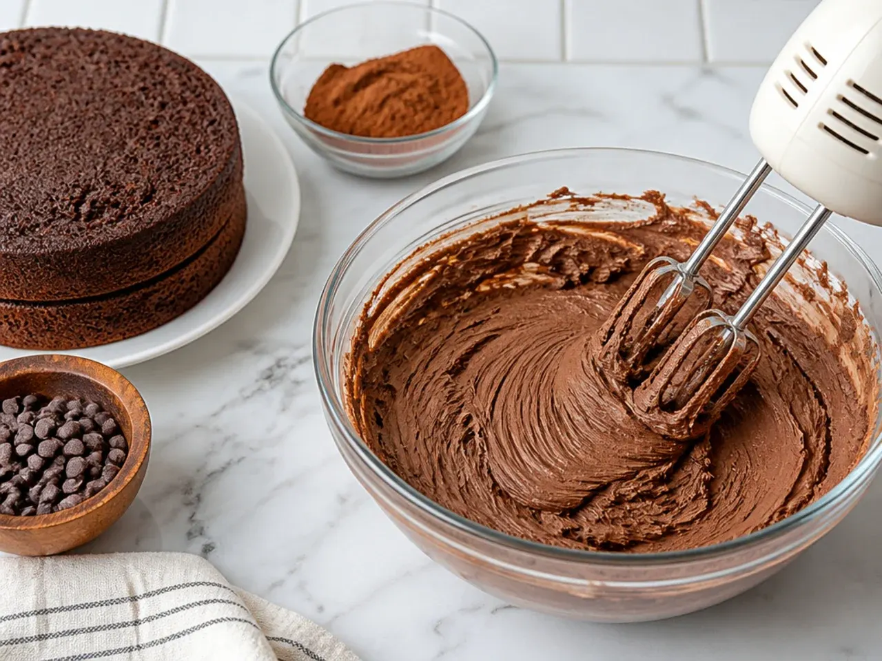football cake vs store bought — step 4: make the chocolate buttercream