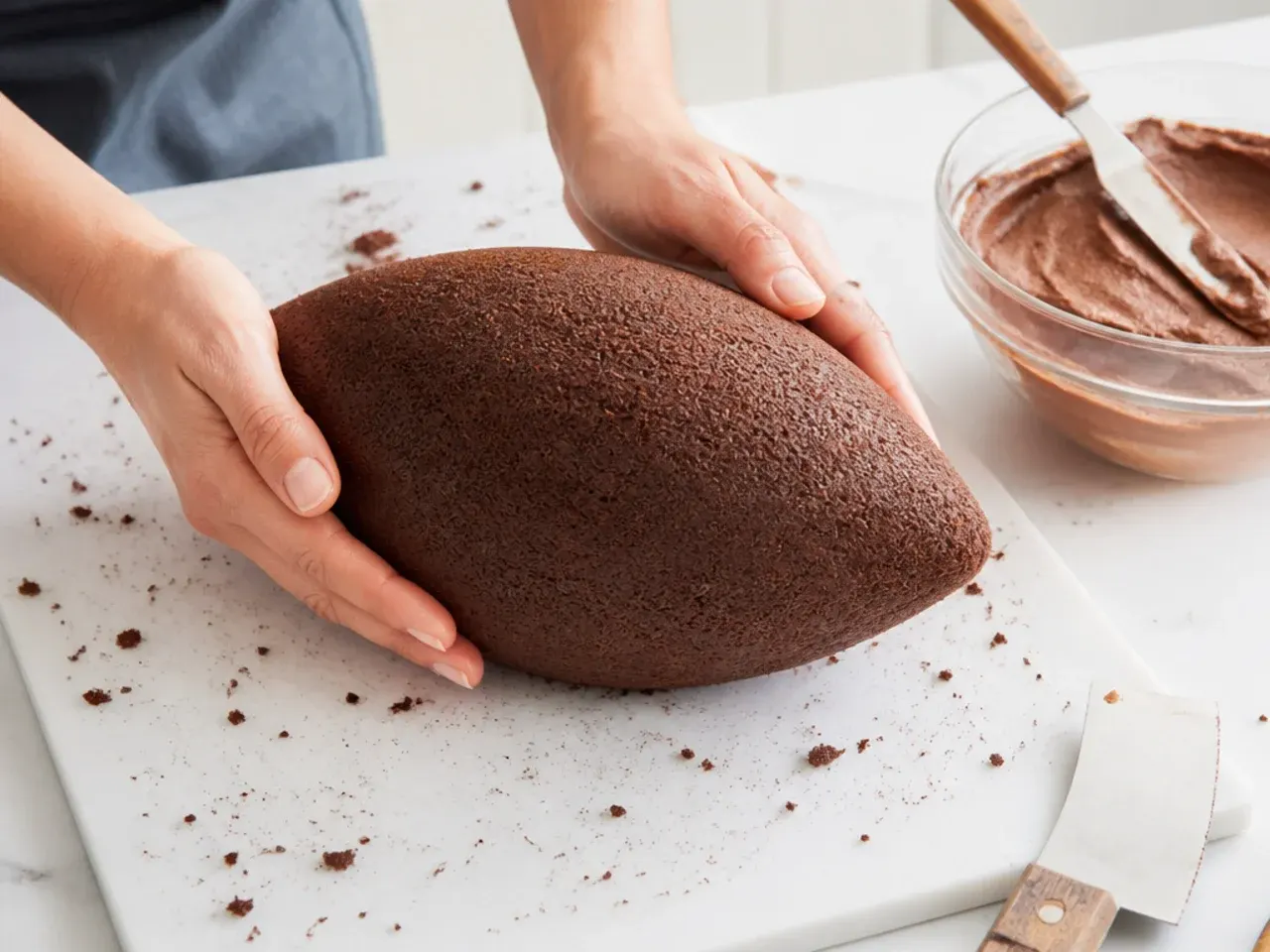 football cake vs store bought — step 5: shape the football