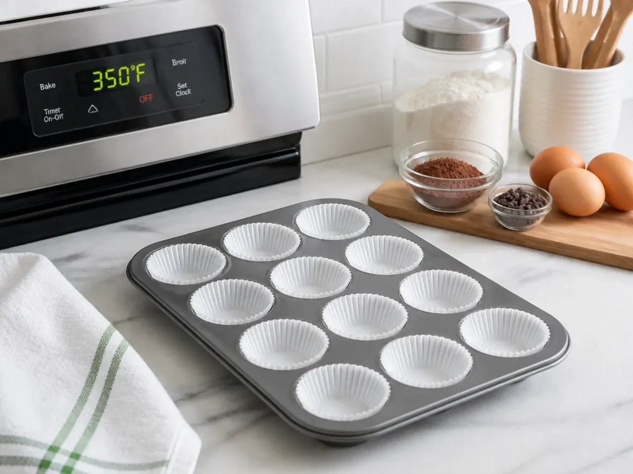 football cupcakes — step 1: heat oven and prep the pan