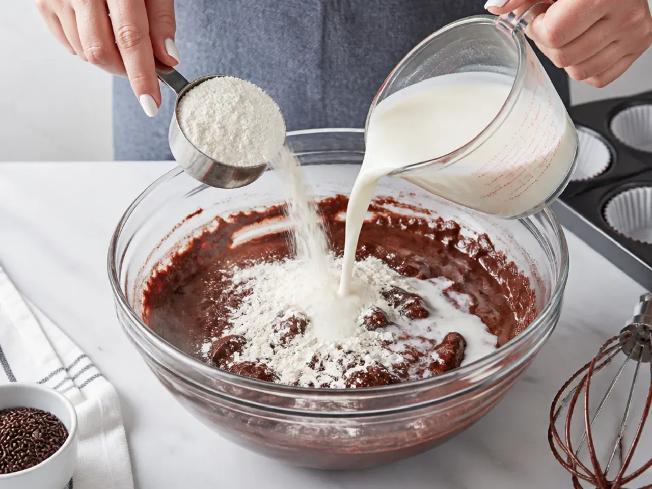 football cupcakes — step 5: alternate flour and milk