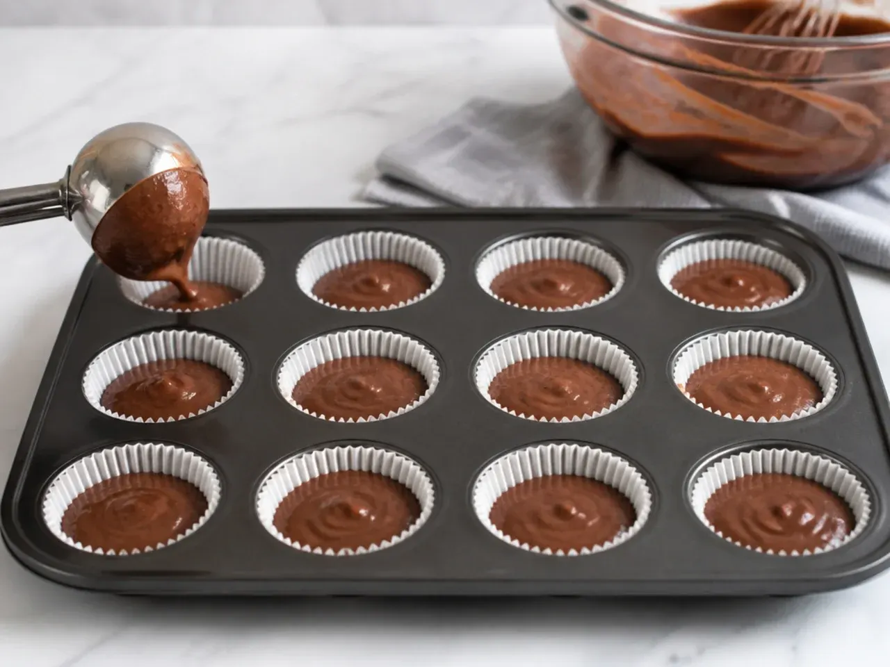 football cupcakes — step 6: fill and bake