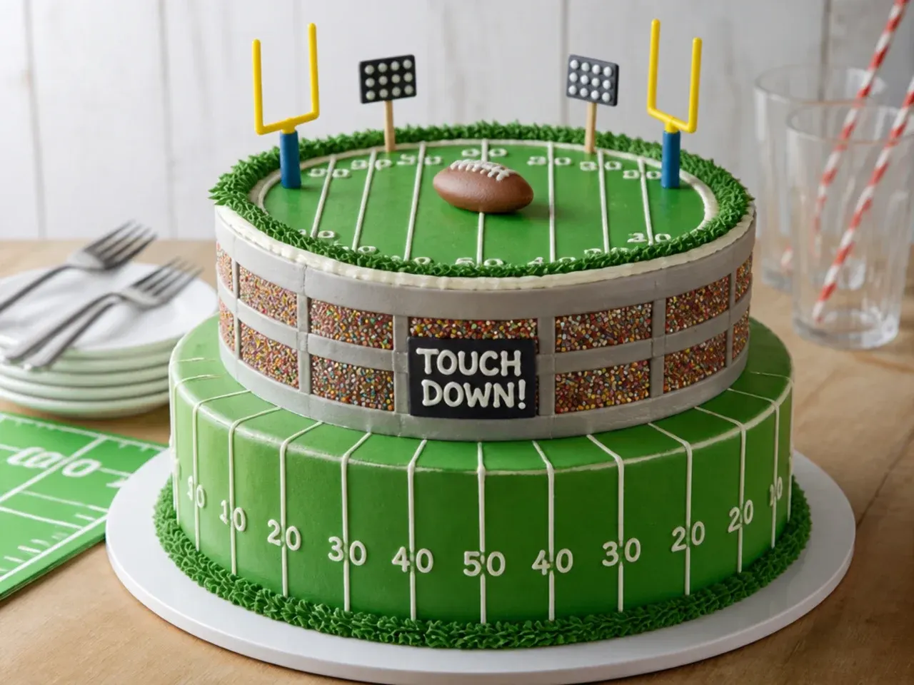 football field cake — elegant two-tier stadium field cake