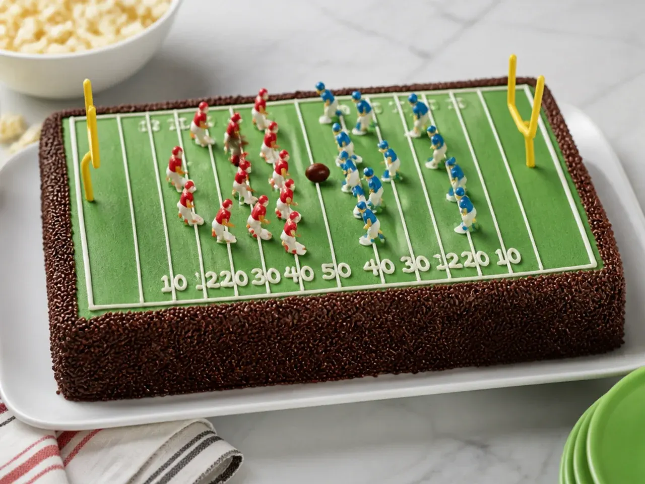 football field cake — whimsical candy-player field cake