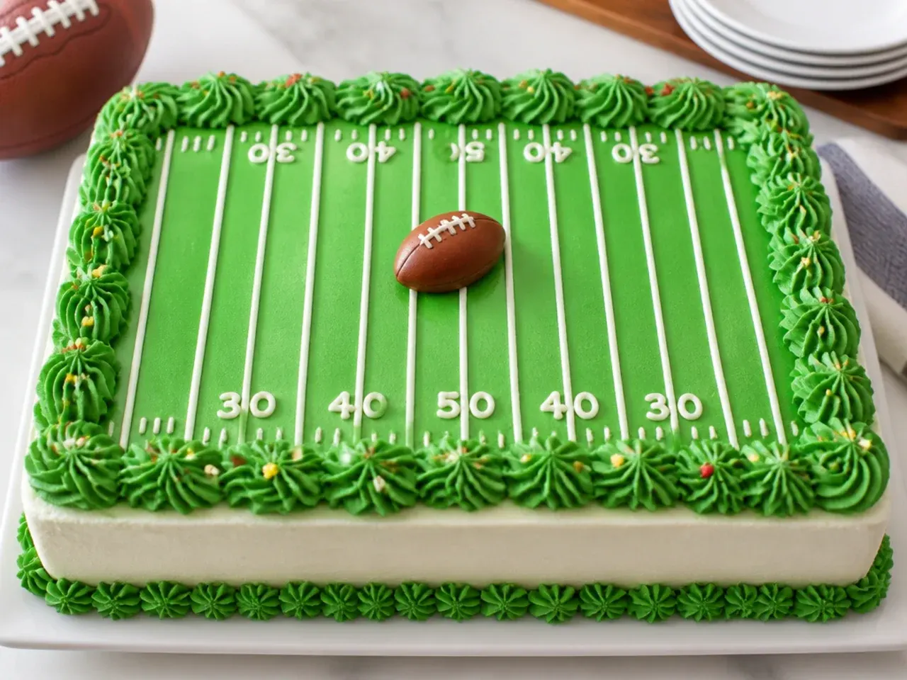 football field cake — delicate buttercream-rosette border field cake