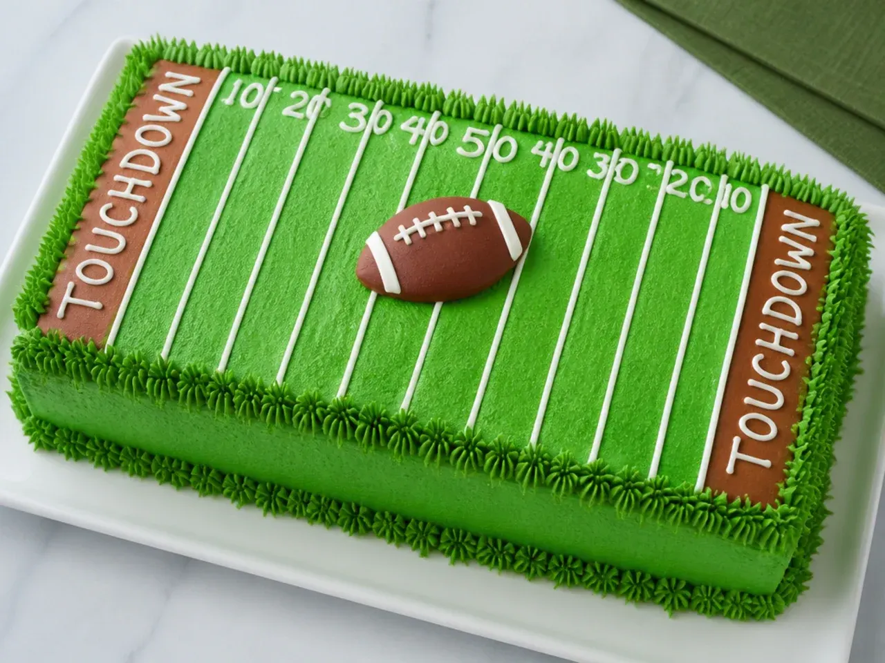football field cake — charming kids' handprint-grass field cake