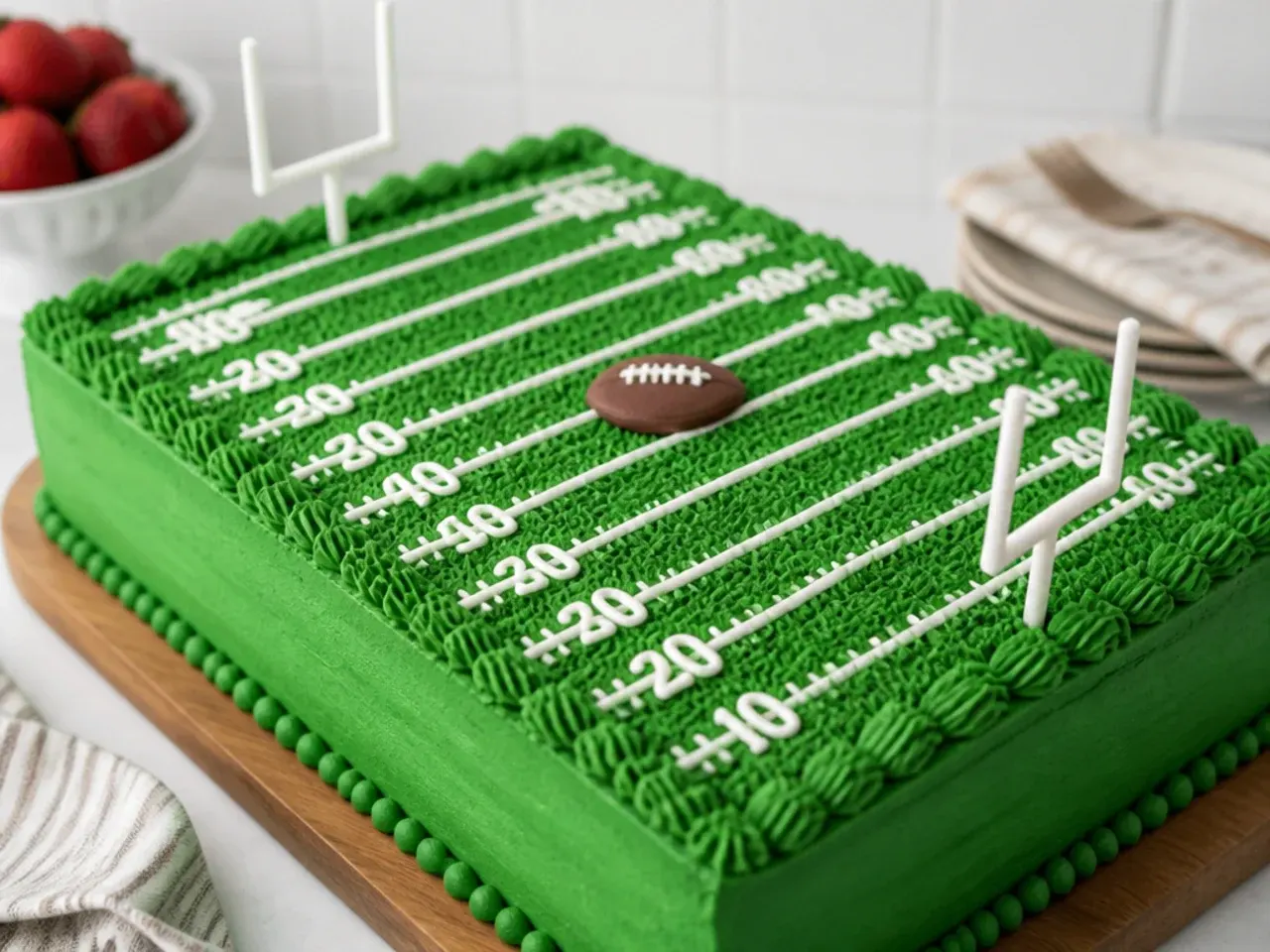 Common football field cake mistakes to avoid when piping green grass and white lines