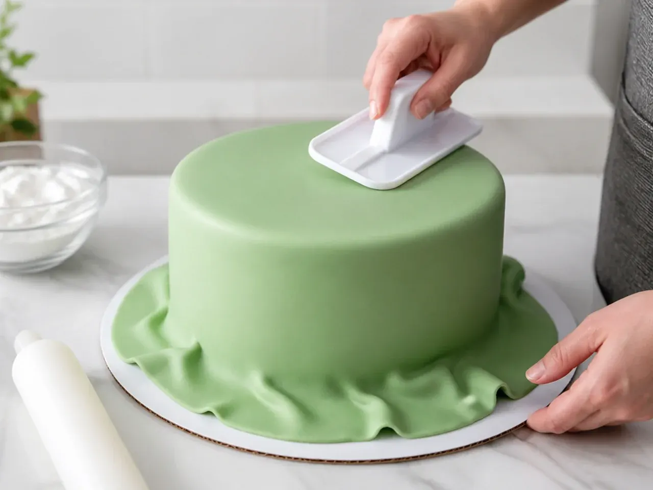 football fondant cake — step 4: add a smooth second coat