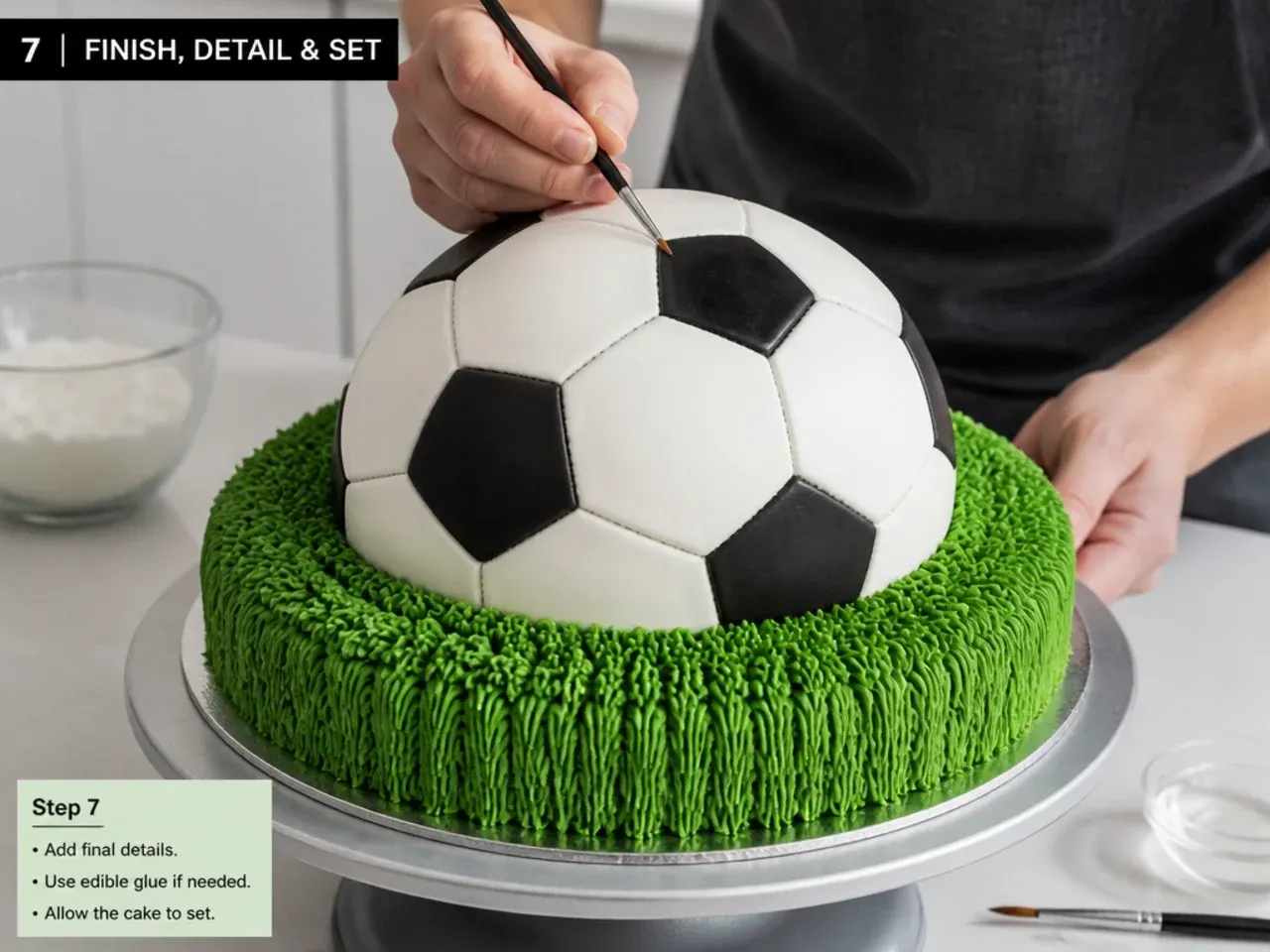 football fondant cake — step 7: finish, detail and set