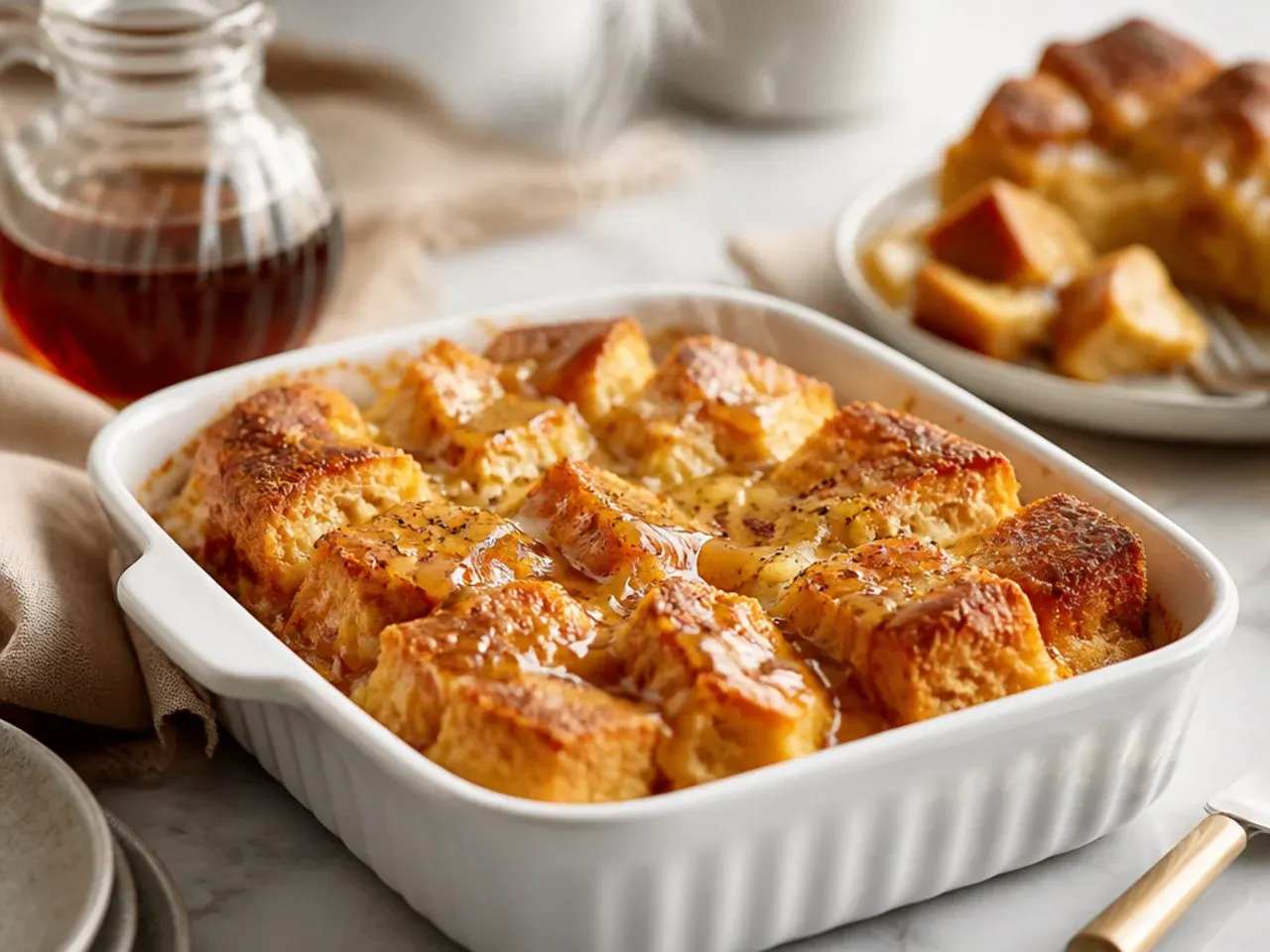 The scorched, dark edge of a french toast casserole cooked too fast on high heat
