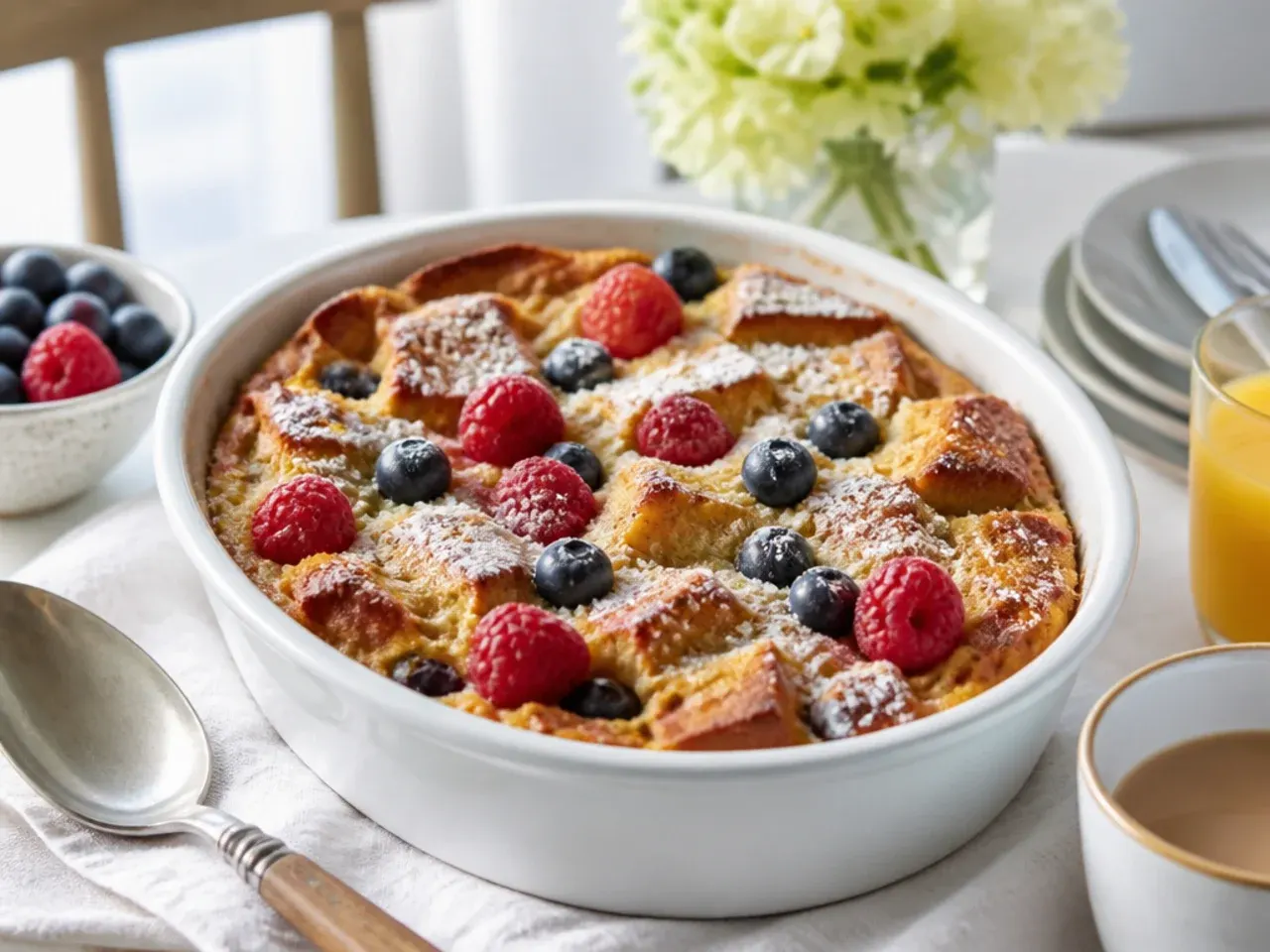 A 6-quart slow cooker insert filled two-thirds full with bread and custard mixture