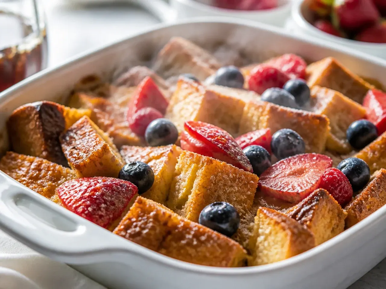 French toast casserole covered in the fridge overnight before baking