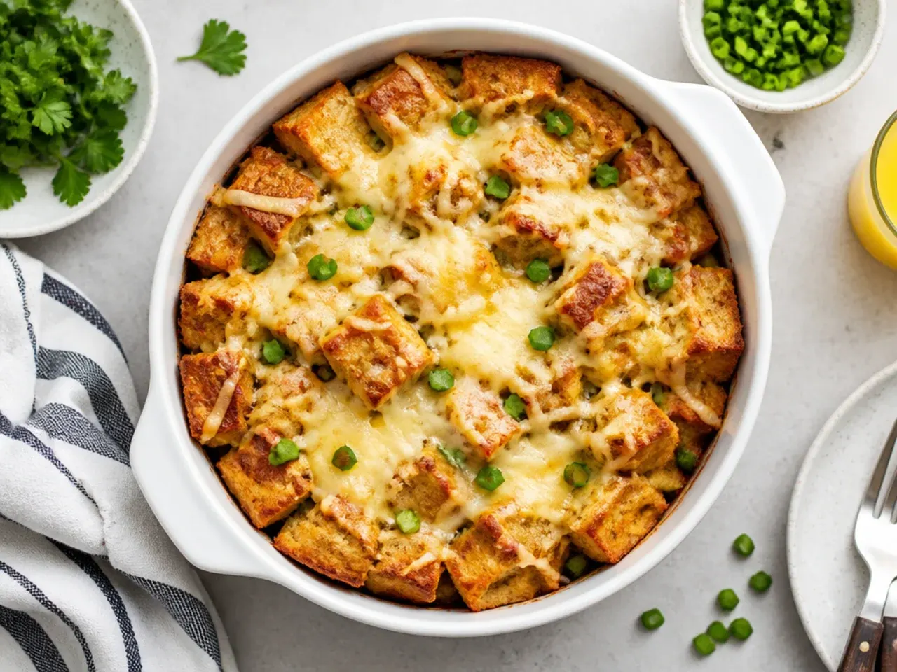 French toast casserole cooked in a slow cooker insert with the lid propped open