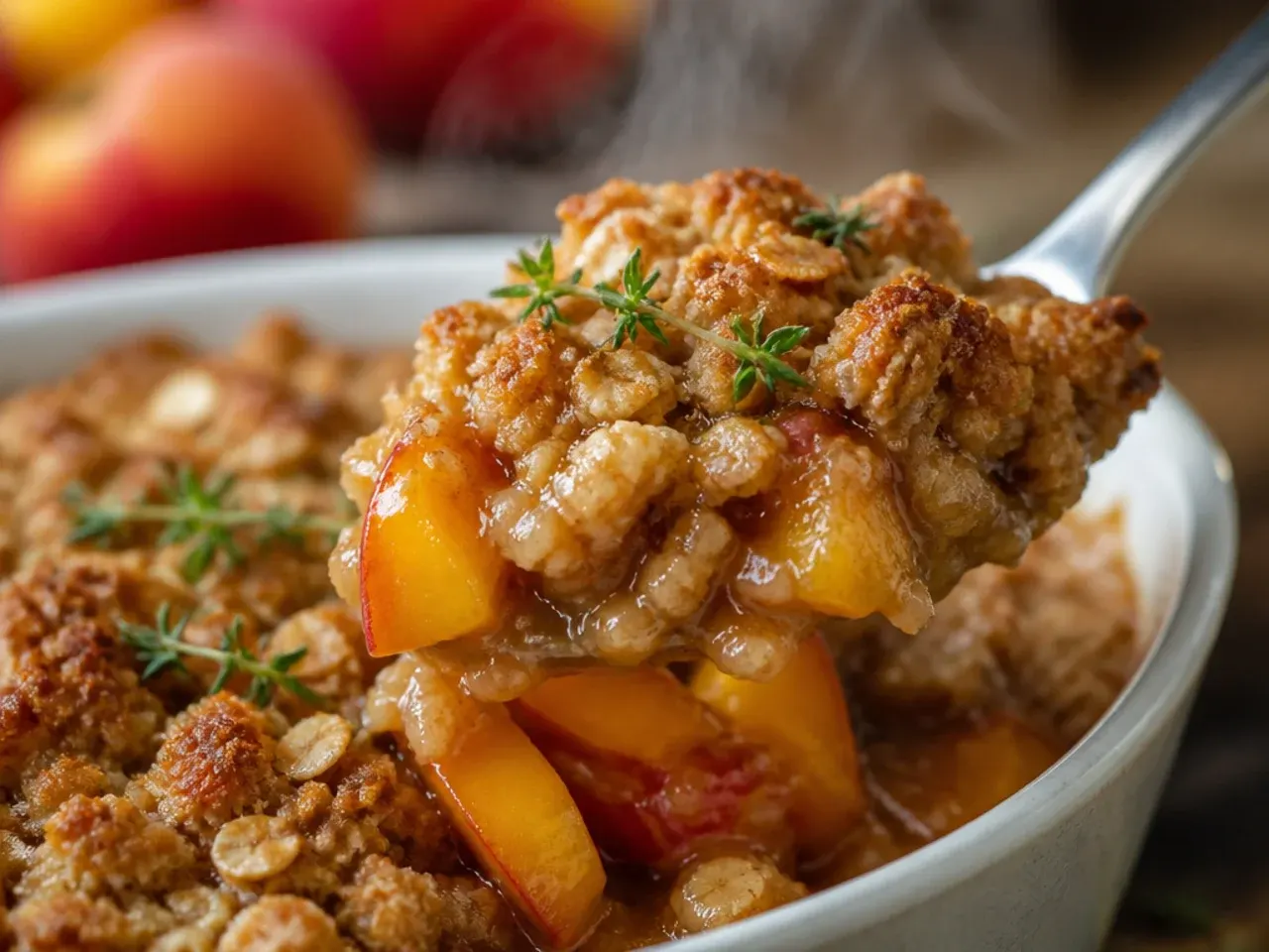 A bowl of peach slices with visible juice pooling at the bottom after sitting with sugar