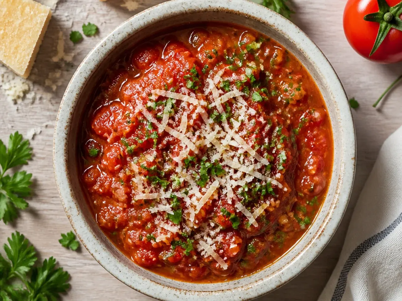 Tinned tomatoes being drained in a sieve next to a bowl of finished salsa
