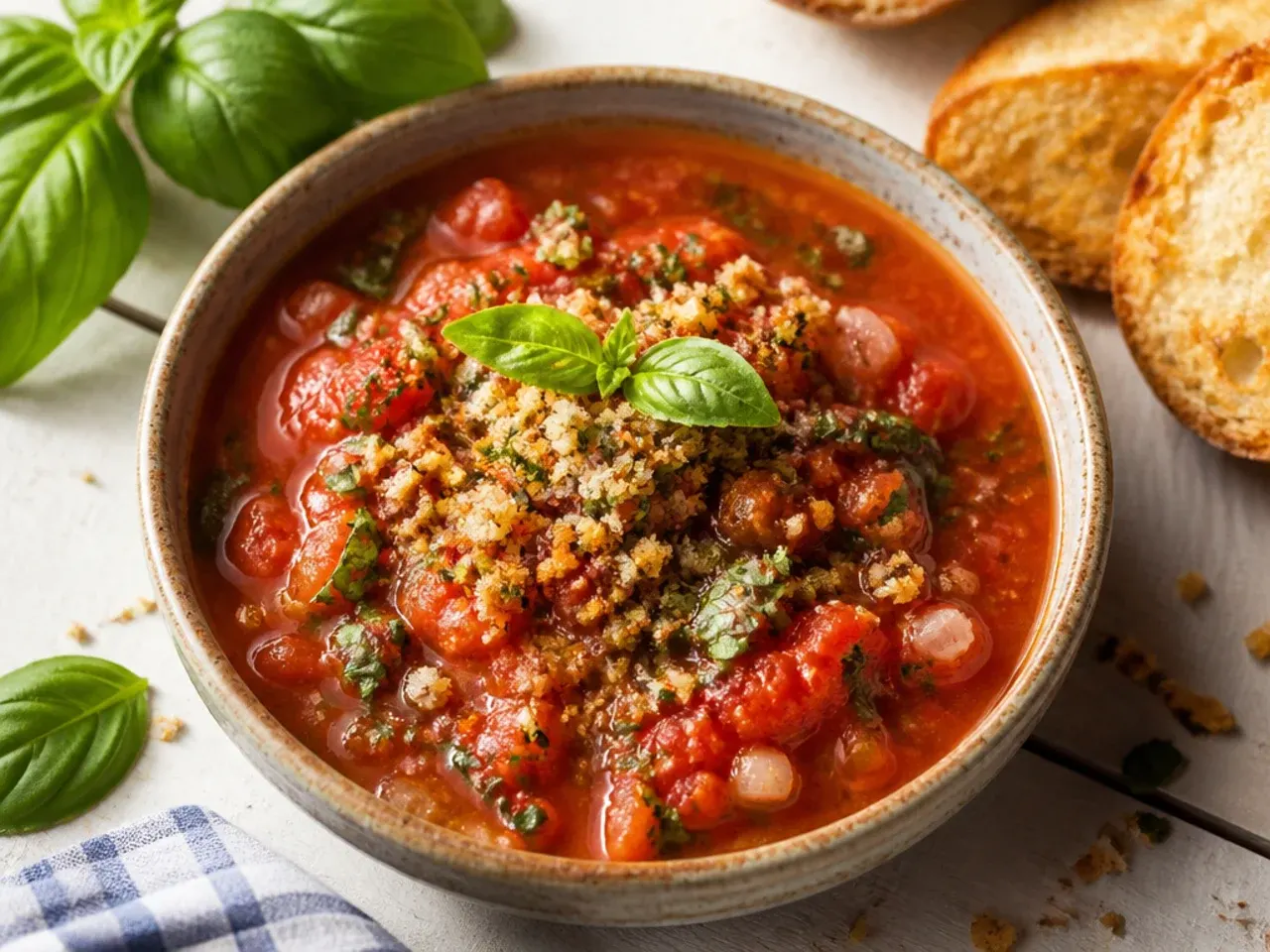 Restaurant-style salsa with a saucy base and visible tomato and onion pieces, served with chips
