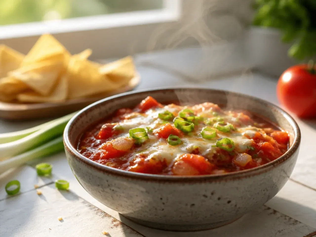 Small ramekin of salsa made for a single serving next to a plate of eggs