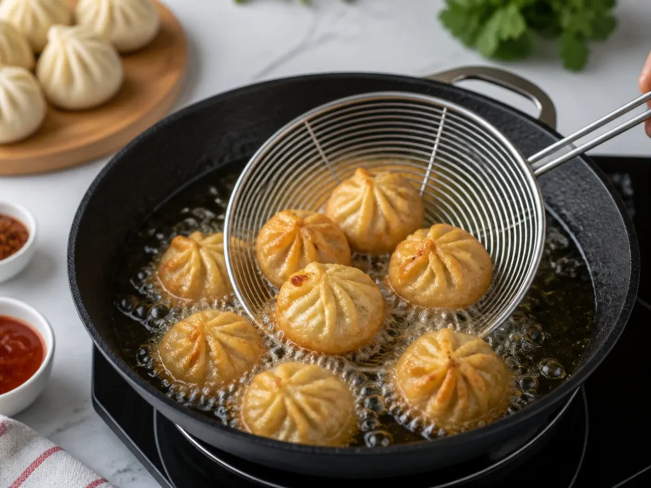 fried momos recipe — step 6: deep-fry until crisp
