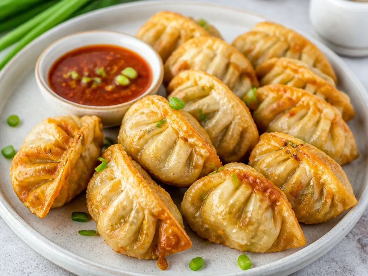 Classic crispy veg fried momos recipe with golden pleated wrappers
