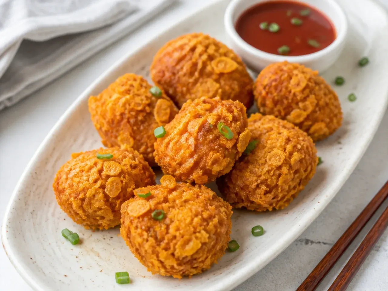 Kurkure fried momos recipe coated in crushed cornflakes and deep-fried crisp