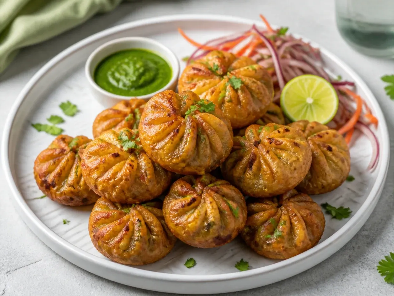 Festive tandoori chicken fried momos recipe on a party platter