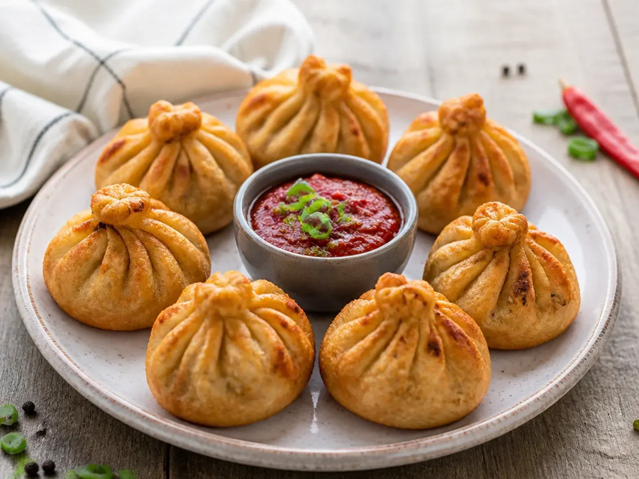 Vintage Tibetan-style beef fried momos recipe with a twisted top