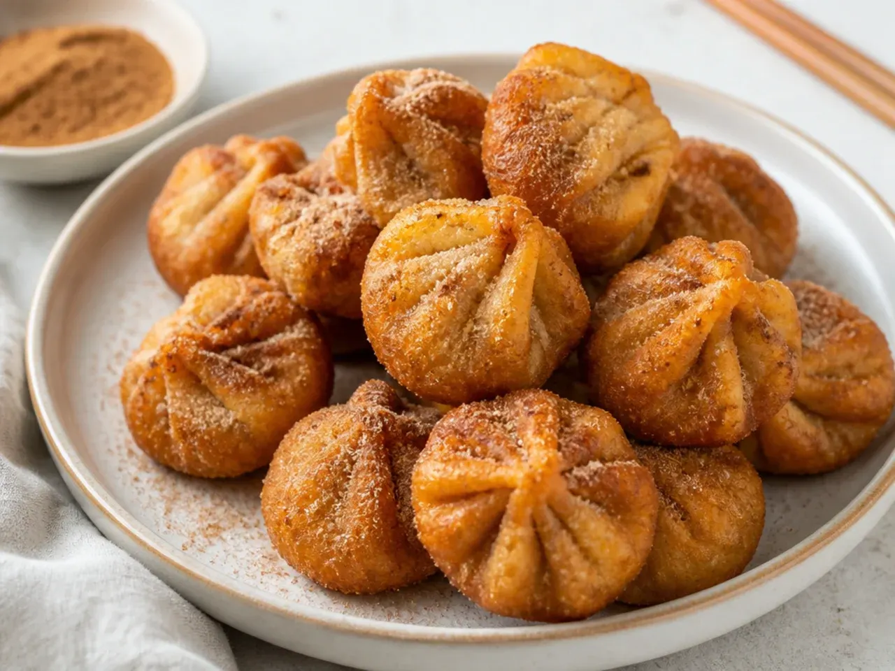 Charming sweet dessert fried momos recipe dusted with cinnamon sugar