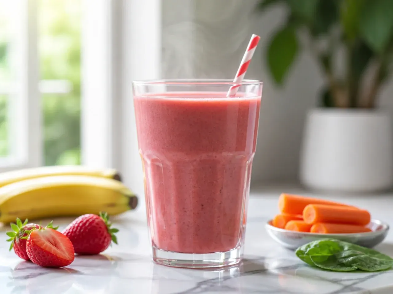 Bright fruit smoothie in a kid's cup with a colourful straw