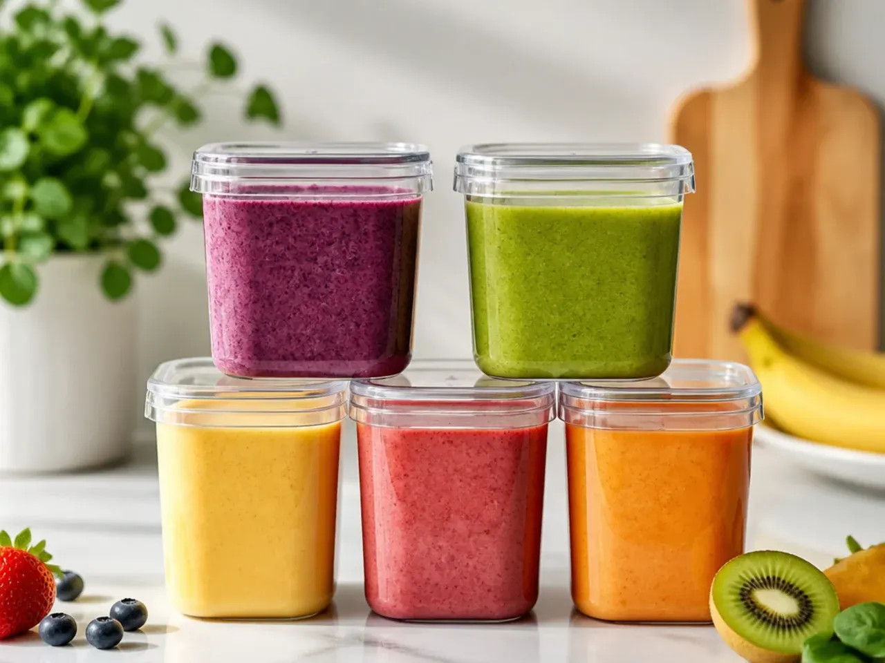 Smoothie in a sealed jar being stored in the fridge door