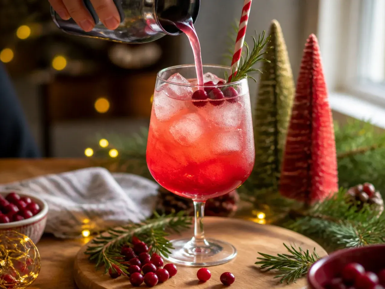 Sparkling cranberry mimosa in a champagne flute with whole cranberries settled at the bottom