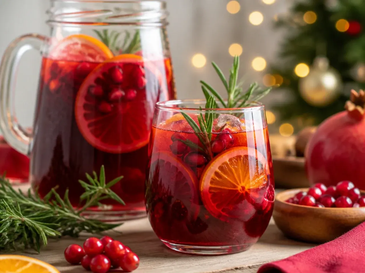 A slow cooker of warm mulled wine on a party table with a ladle and stack of heatproof mugs