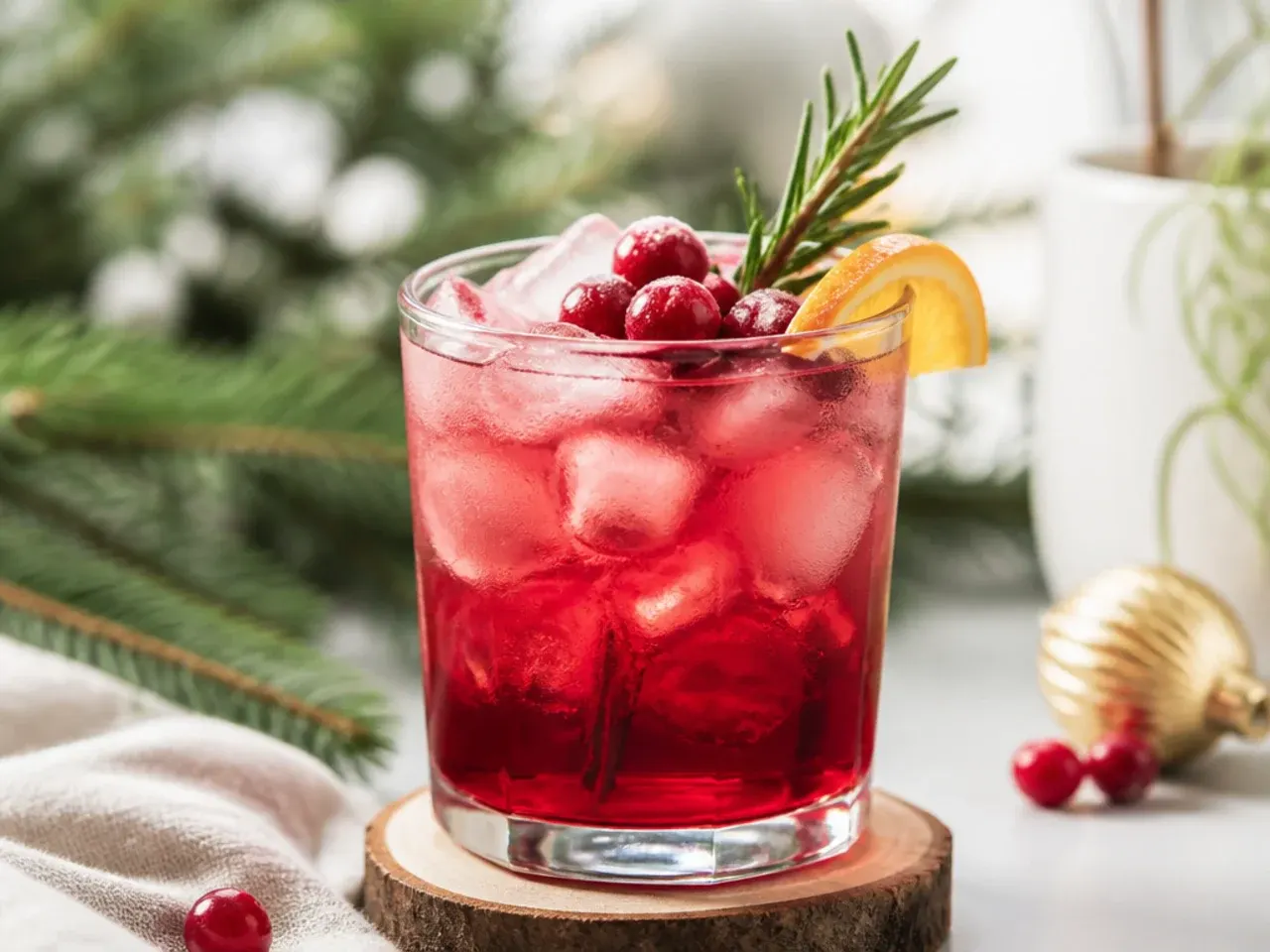 A cosy table set with an assortment of festive holiday drinks and garnishes