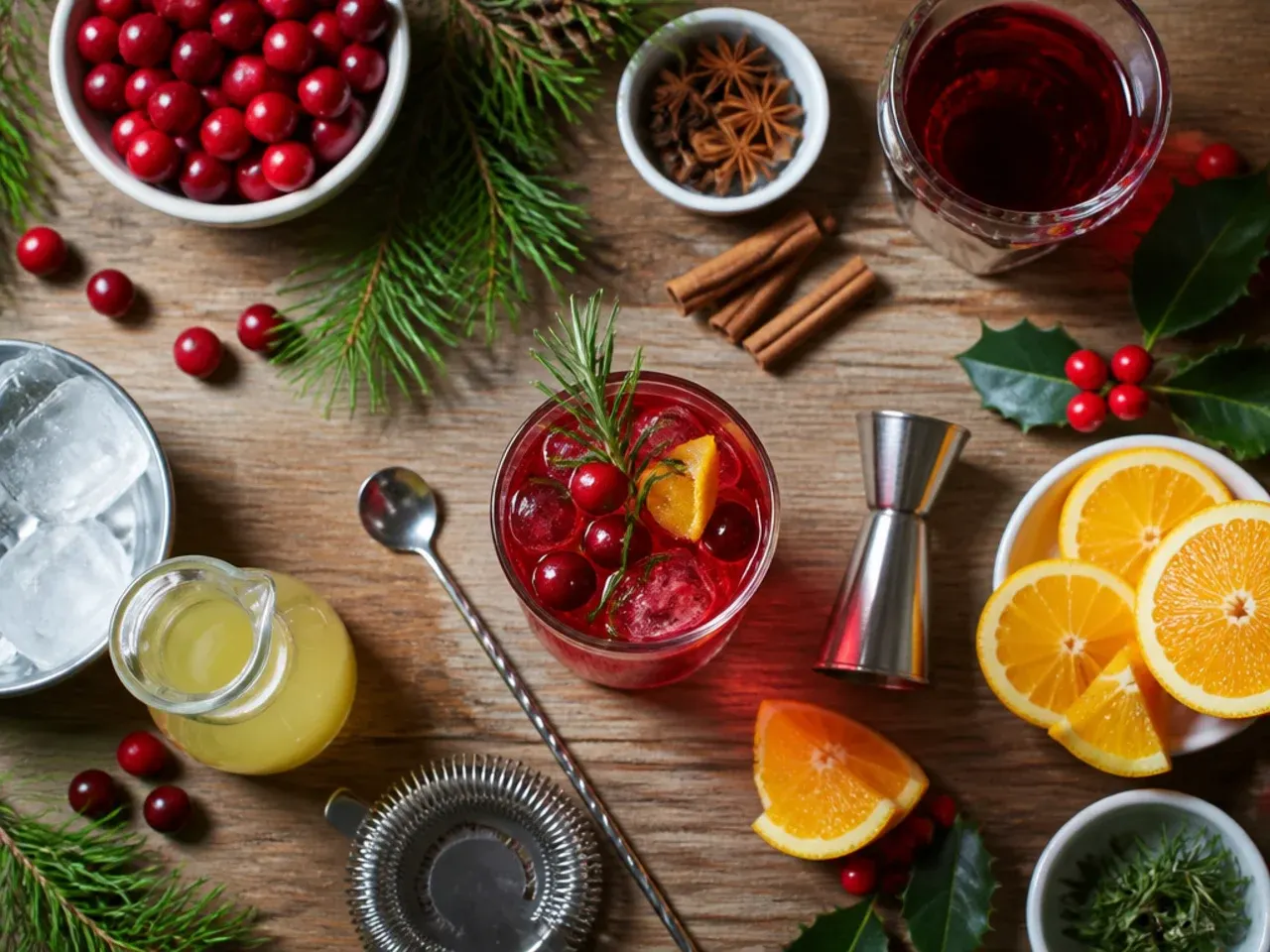 Warmed mugs and chilled glasses lined up ready for holiday drinks