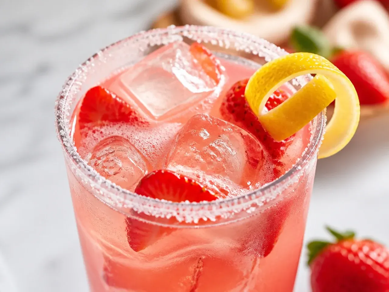 Copycat pink drink mocktail layered with coconut milk and strawberry purée