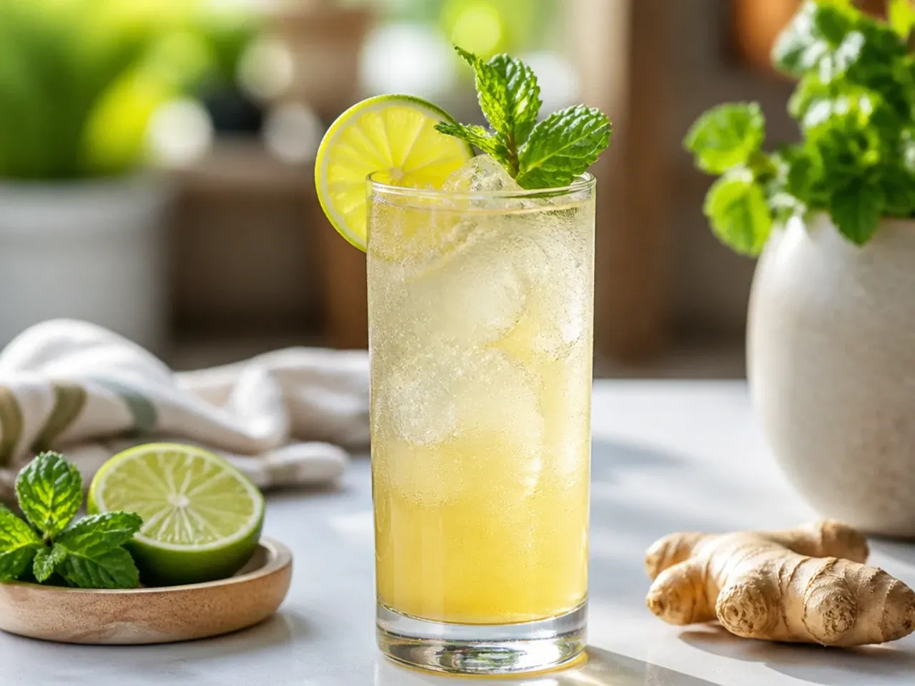 Easy ginger beer mule in a copper mug with lime and a cucumber ribbon garnish