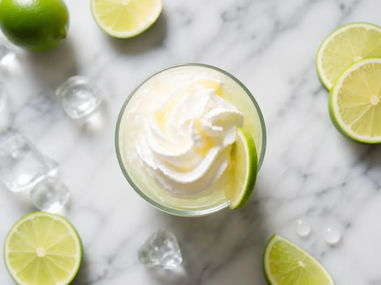 Simple lime soda in a glass with lime wheels floating on top