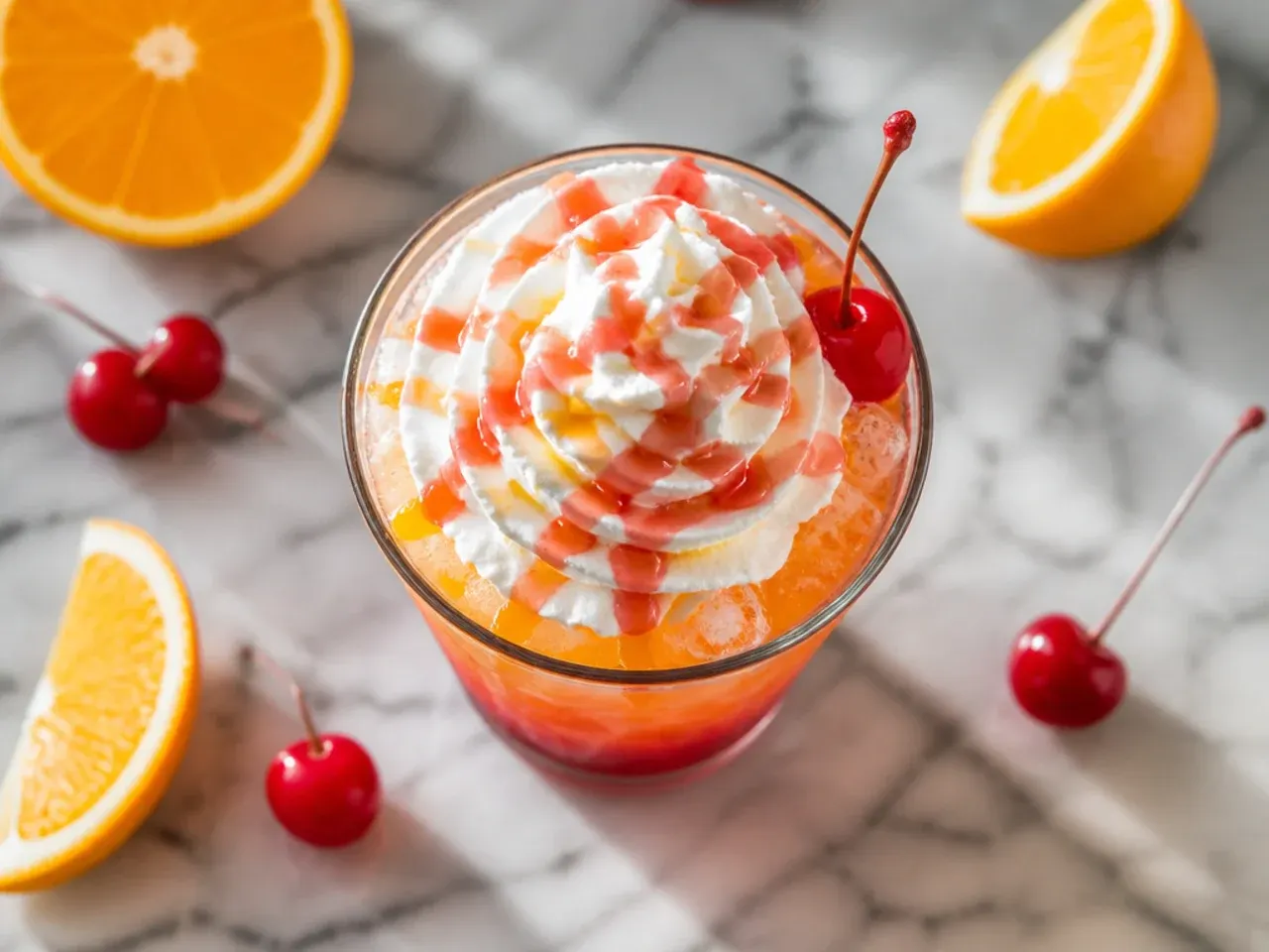 Sonic Sunrise drink showing an orange-to-red gradient in a tall glass