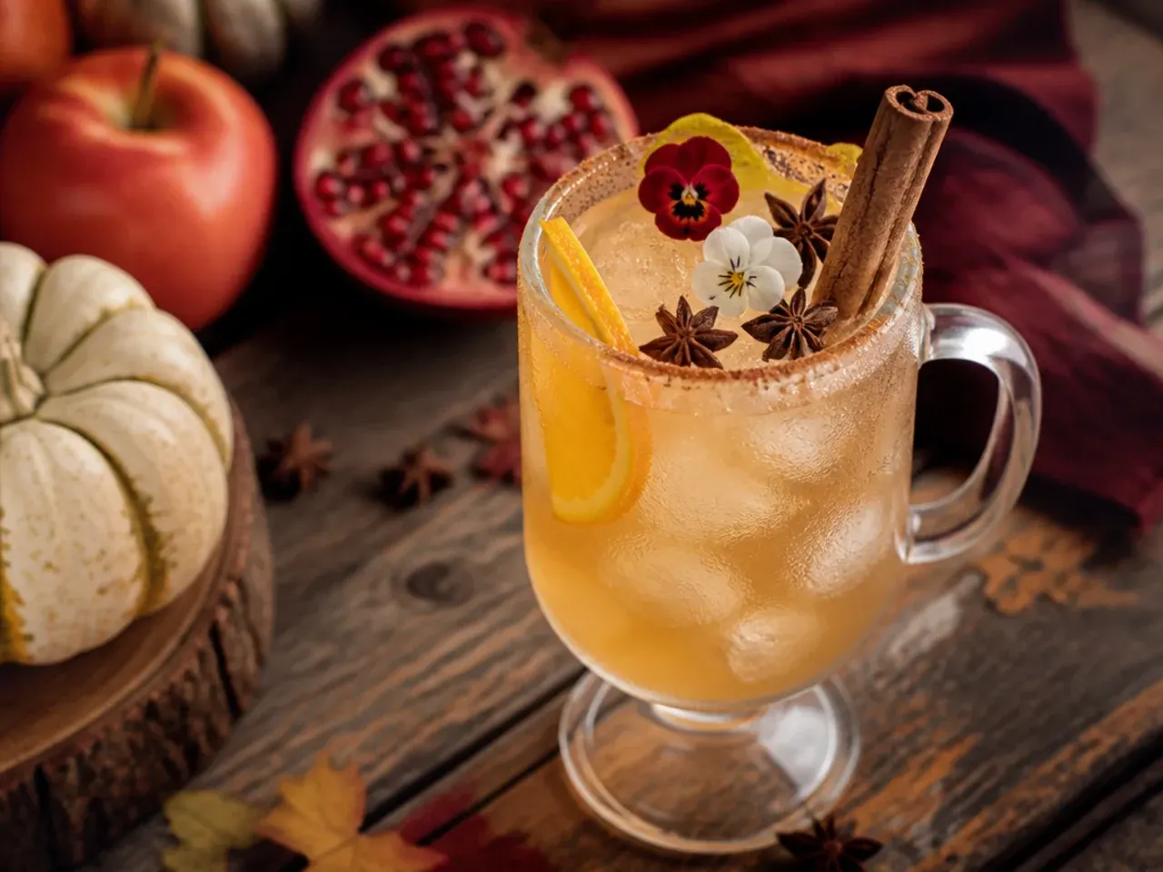 Cinnamon whiskey sour in a rocks glass with a dried apple slice garnish