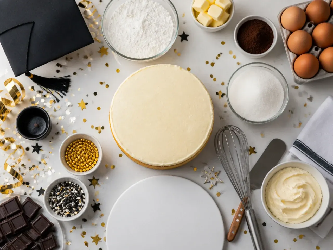 Close-up of a hand piping a message onto a chilled buttercream cake with a fine tip