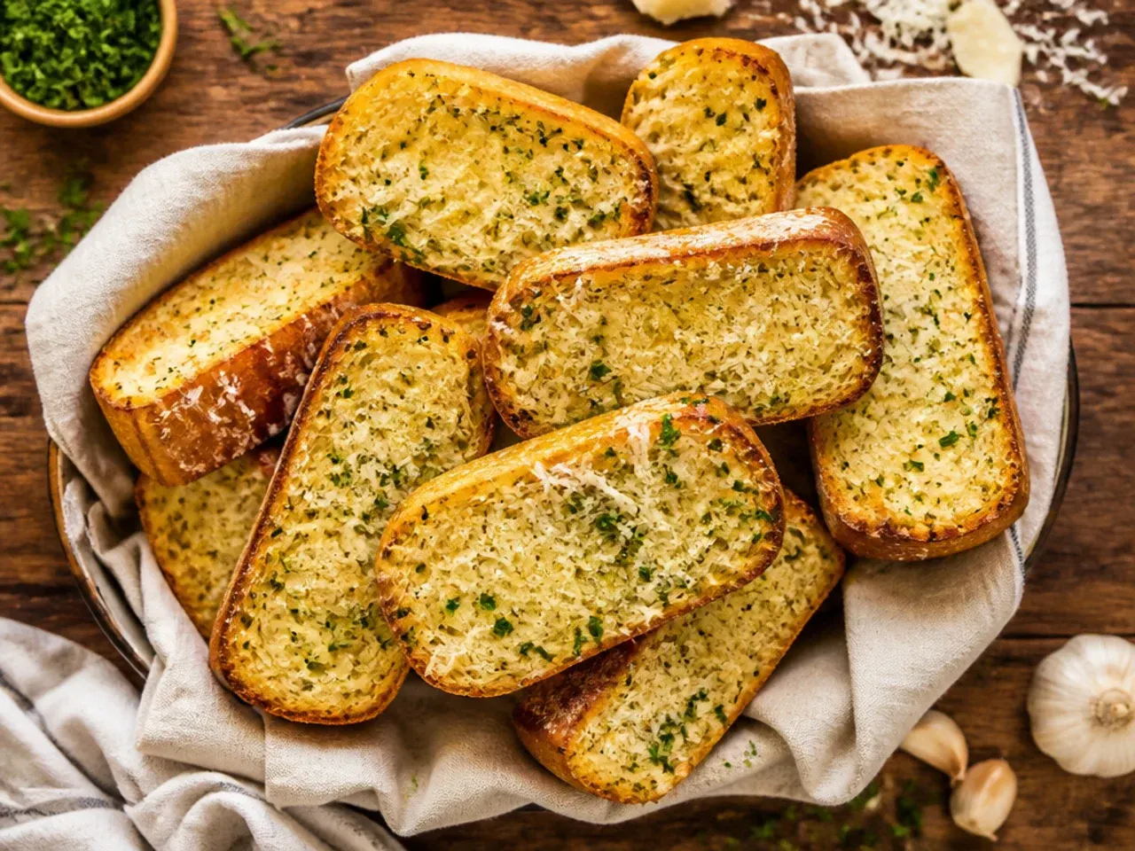 Budget-friendly garlic bread made from a plain white loaf, sliced and golden