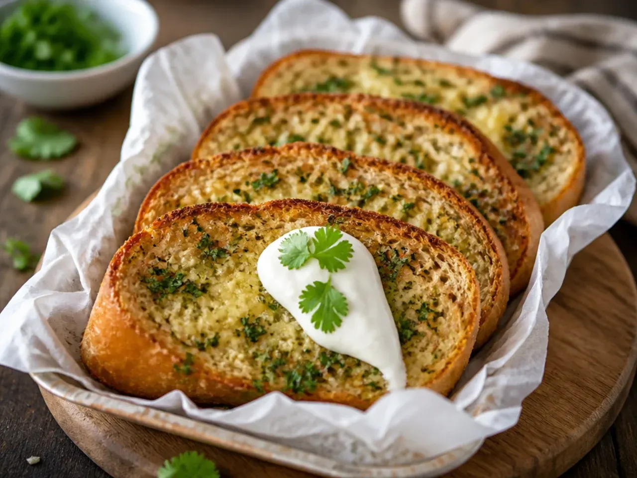 Foil-wrapped unbaked garlic bread loaf ready to be labelled and frozen