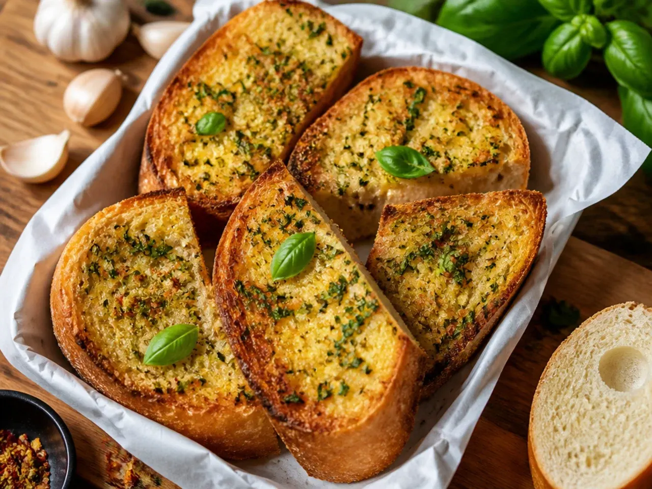 Roasted garlic bulb next to a bowl of garlic butter, prepped for the best-ever garlic bread