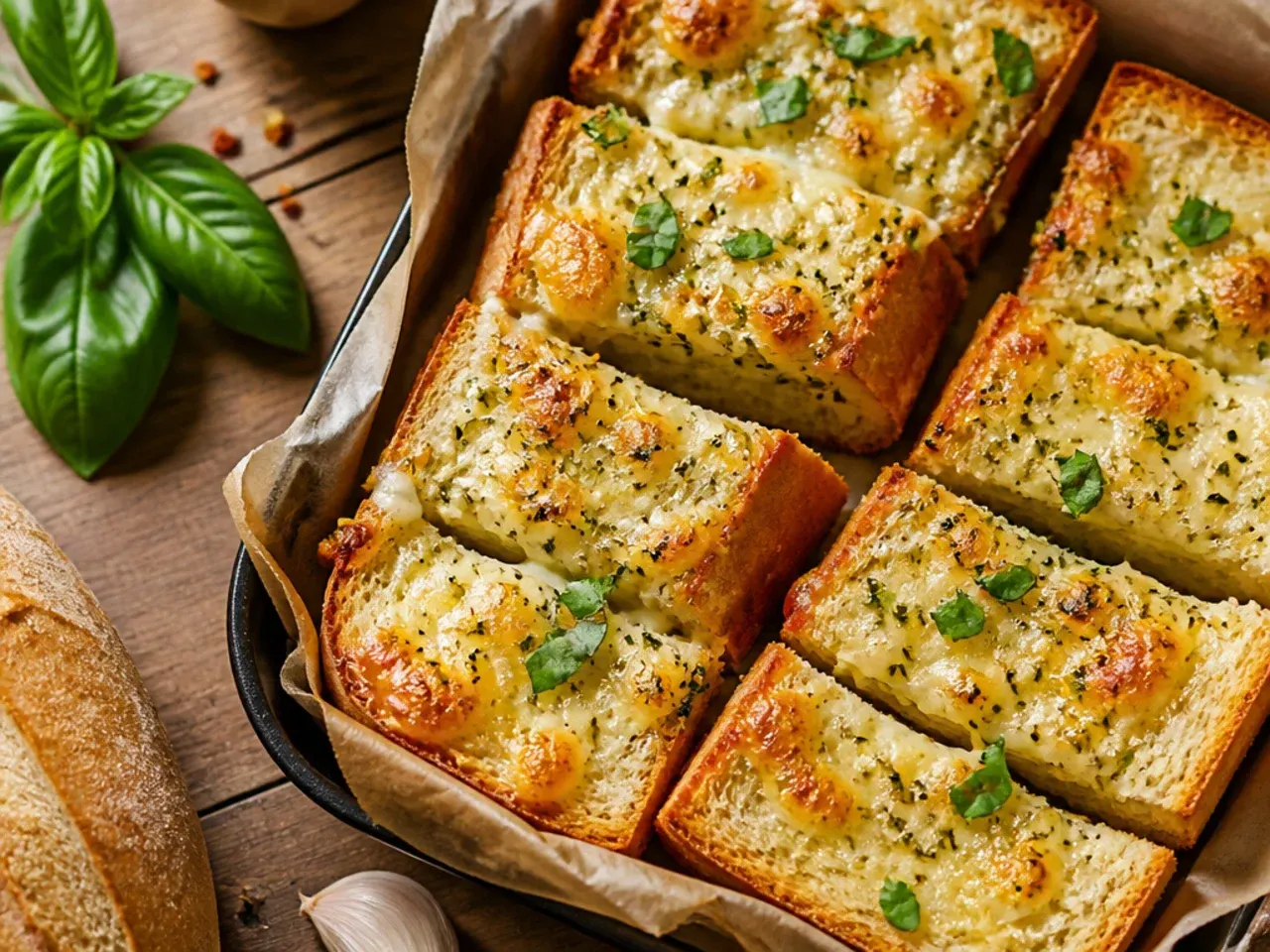 One bowl of garlic butter and mozzarella mixed together ready to spread on bread