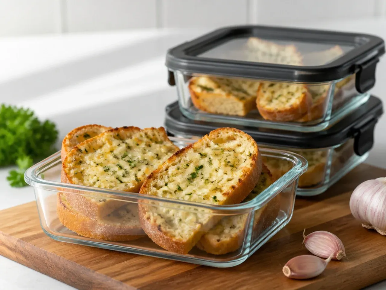 Wrapped garlic cheese bread leftovers being reheated in foil in the oven